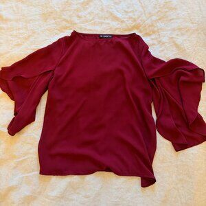 SHEIN Deep Red Cape Sleeve Blouse